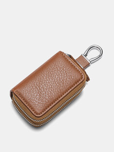 Menico Men's Leather Multifunctional Double Zipper Key Case Universal Car Key Case