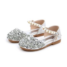 Girls Sequined Pearls Bling Flat Shoes