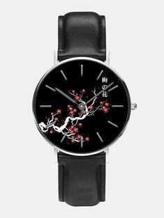 3 ألوان PU أشابة الرجال خمر البرقوق بوسوم الصينية طباعة يتصل Watch مزين مؤشر الكوارتز Watch-19047