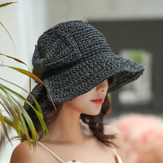 Female Foldable Bowknot Decoration Casual Breathable Small Brim Sunscreen Sun Hat Straw Hat Buckle Hat