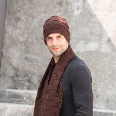 Men 2/3PCS Solid Color Keep Warm Sets Fashion Casual Wool Hat Beanie Scarf Full-finger Gloves