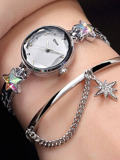 ساعة يد كوارتز عصرية Lucky Star Pendant غير القابل للصدأ ساعة فولاذية دائرية لقطع الزجاج يتصل ساعة-18854