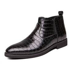 Men Stylish Pattern Ponited Toe Side Zipper Chelsea Boots-142248
