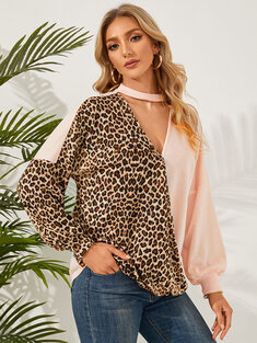 Leopard Loose Cut Out Cross Wrap Long Sleeve Sweatshirt