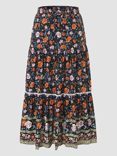 Floral Print Elastic Waist Skirt-219