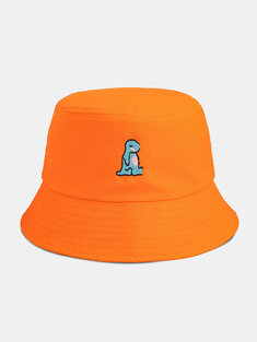 Unisex Cotton Solid Color Cartoon Little Dinosaur Embroidery All-match Sun Protection Bucket Hat