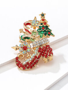 العصرية عيد الميلاد بروش معدنية هندسية حجر الراين شجرة عيد الميلاد الأحذية ثلج الأيائل بروش