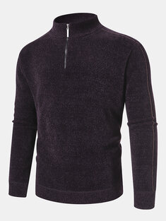 Chenille Knitted Quarter Zip Sweaters-10411