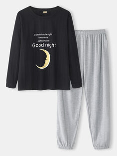 Plus Size Rib Moon Letter Print Pajamas