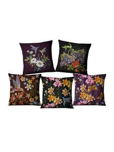 Embroidery Flowers And Birds Linen Pillowcase Home Fabric Sofa Cushion Cover