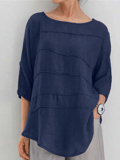 Solid 3/4 Sleeve Crew Neck Blouse