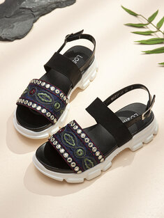 Ethnic Flower Embroidered Buckle Sandals