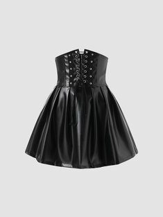 Solid Drawstring Zip Gothic Corset Skirt-173