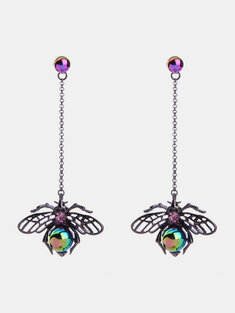 Vintage Colorful Pearl Hollow Wings Insect Drop Earrings Punk Black Earrings Jewelry for Women