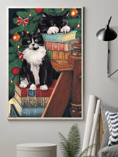 Christmas Cats Canvas Painting Unframed Wall Art Canvas Living Room Home Decor