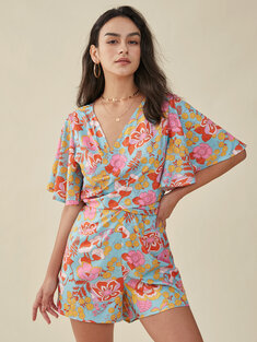 Flower Print Knotted Romper-919