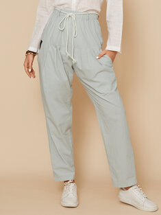 Solid Color Pleated Knotted Pants-972