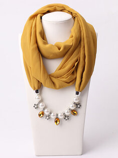 1 Pcs Chiffon Fake Pearl Decor Pendant Sunshade Keep Warm Scarf Necklace
