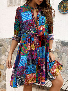 Ethnic Print Long Sleeve Dress