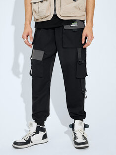 Men Letter Ribbon Designed Multi Pocket Utility Flat Ankle Length Cool Cargo Pants-142849