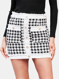 Plaid Print Button Short Skirt