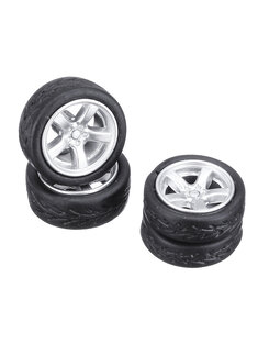 4PCS Alloy Wheels Tire Set Rims & Axles Model Car For 1/64 Modified Vehicle 