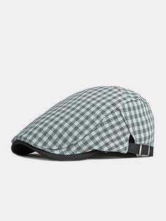 Menico Men's Cotton Vintage Casual Thin Breathable Plaid Beret Flat Cap Forward Hat-144448