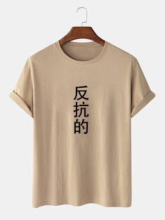 Chinese Character Print Cotton T-Shirts