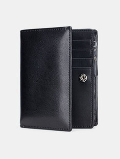Menico Mens Genuine Leather Business Casual Small Zip rfid Soft Large Capacity Short Wallet