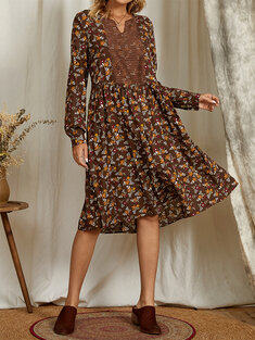 Floral Print Long Sleeve Dress-144871