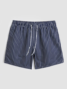 Pinstriped Pattern Board Shorts With Liner