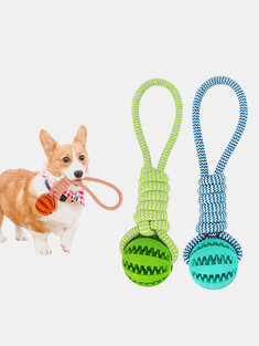 1Pc Cotton Rope Leaking Watermelon Ball Dog Biting Rubber Ball Toy Pet Tooth Grinding Toy