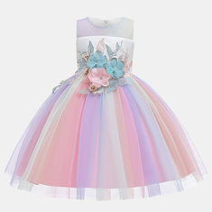 Girl's Rainbow Tulle Princess Dress For 3-13Y