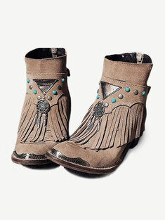 Suede Tassel Block Heel Zipper Boots-145774