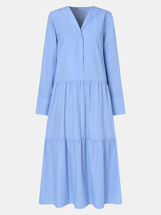 Solid Color Pleated Casual Dress