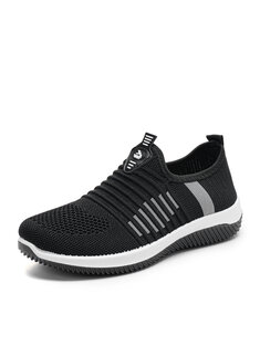 Women Sport Knitted Fabric Breathable Comfy Slip On Running Shoes