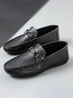 Men Vintage Buckle Decorative Loafers Slip-On Casual Driving Shoes