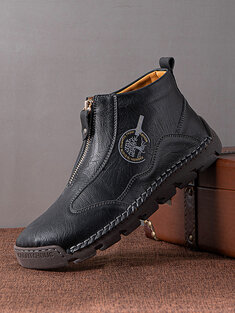 Men Front Zipper Microfiber Leather Hand Stitching Ankle Boots-142100