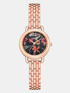 العصرية المطبوعة زهرة الكوارتز Watch الجميلة غير القابل للصدأ الصلب المرأة Watch سلسلة سوار الخصر Watch-18702