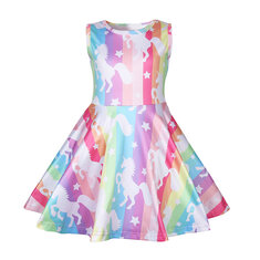 Colorful Unicorn Girl's Dress For 3-11Y