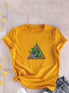Plants Print O-neck T-Shirt-3123