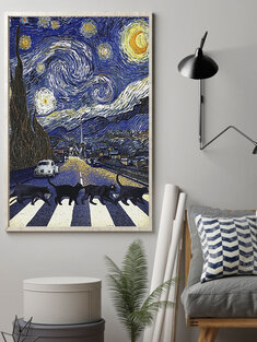 السماء والقطط السوداء غير المؤطرة النفط اللوحة قماش غامض جدار الفن غرفة المعيشة ديكور المنزل