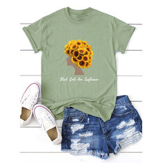 Sunflower Girl Print T-shirt-3285