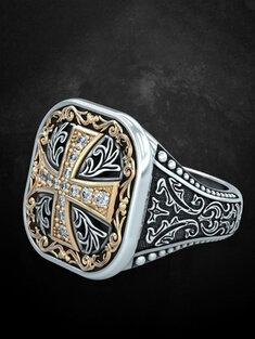 JASSY 1Pcs Metal Retro Fashion Cross Rhinestone Domineering Men's Ring