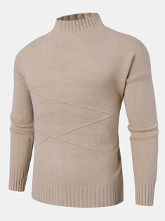 Solid Knit Rib Pullover Sweaters-10375