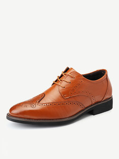 Men Brogue Carved Pointed Toe Lace Up Oxfords