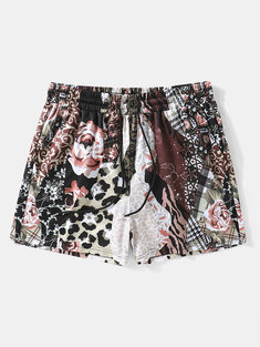 Mens Floral Abstract Spliced Pattern Quick Dry Board Shorts