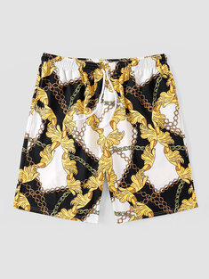 Men Baroque Pattern Wide Legged Swimwear Quick Dry Board Shorts-142386