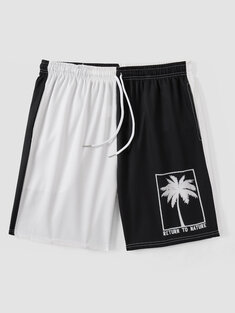 Men Coconut Tree Letter Wide Legged Quick Dry Board Shorts