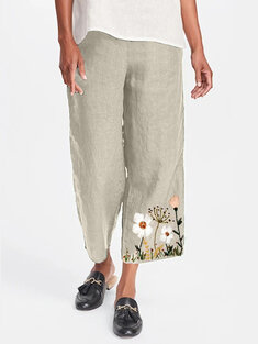 Flower Embroidery Casual Pants-197